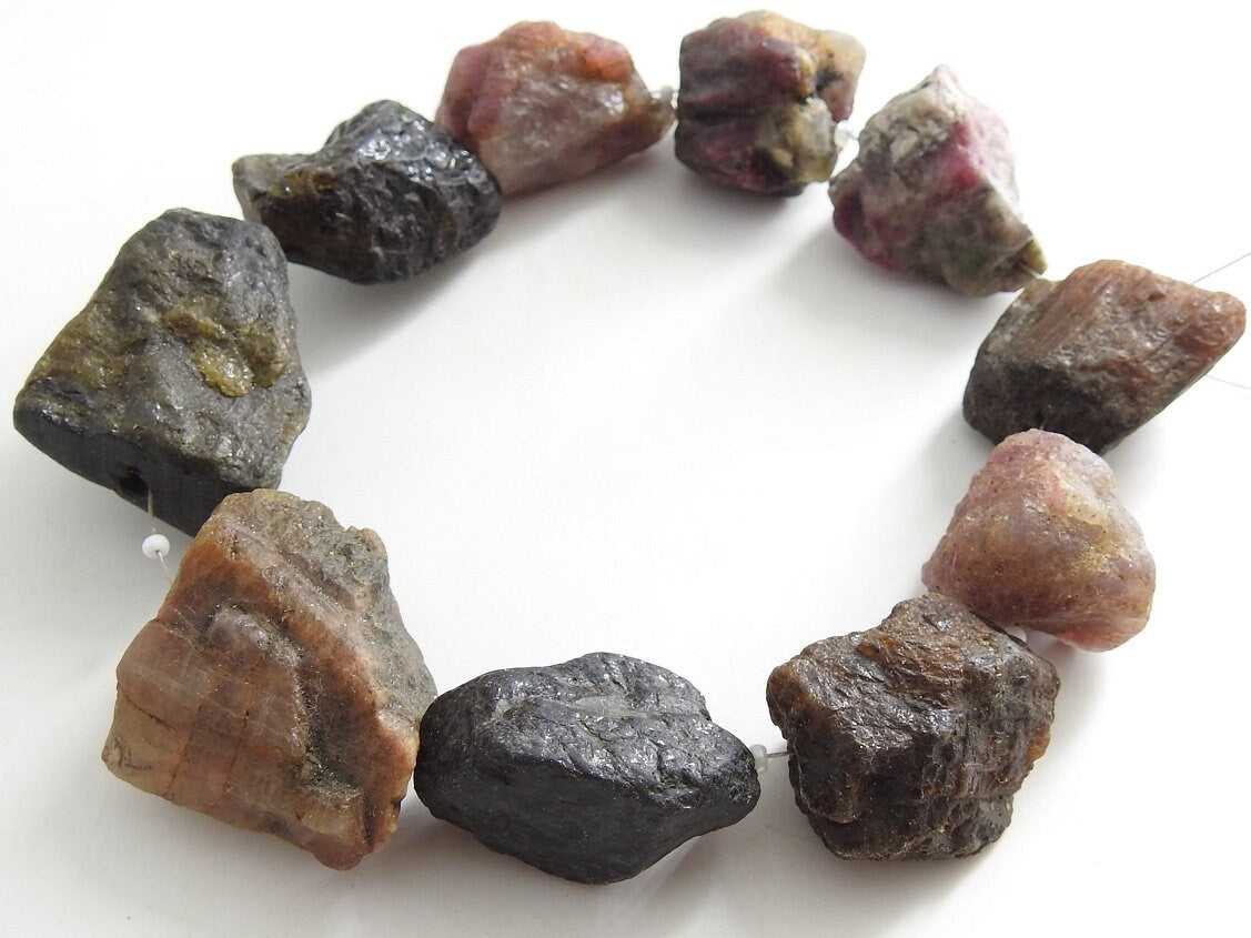 Multi Tourmaline Raw Nugget Beads | 10 Piece Strand | 28x20mm to 19x20mm | Natural Rough Tumbled Stones for Jewelry & Healing Crystal R2