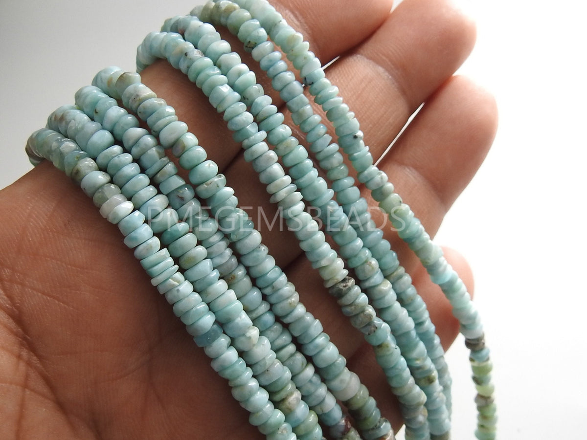 Natural Larimar Rondelle Beads 10Inch Strand Smooth Handmade Blue Stone Loose Beads for DIY Necklace Jewelry Making Wholesale Supply PME-B7