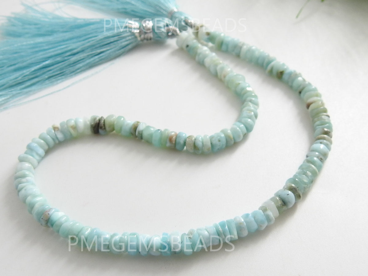 Natural Larimar Rondelle Beads 10Inch Strand Smooth Handmade Blue Stone Loose Beads for DIY Necklace Jewelry Making Wholesale Supply PME-B7