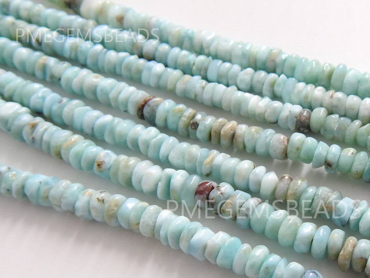 Natural Larimar Rondelle Beads 10Inch Strand Smooth Handmade Blue Stone Loose Beads for DIY Necklace Jewelry Making Wholesale Supply PME-B7