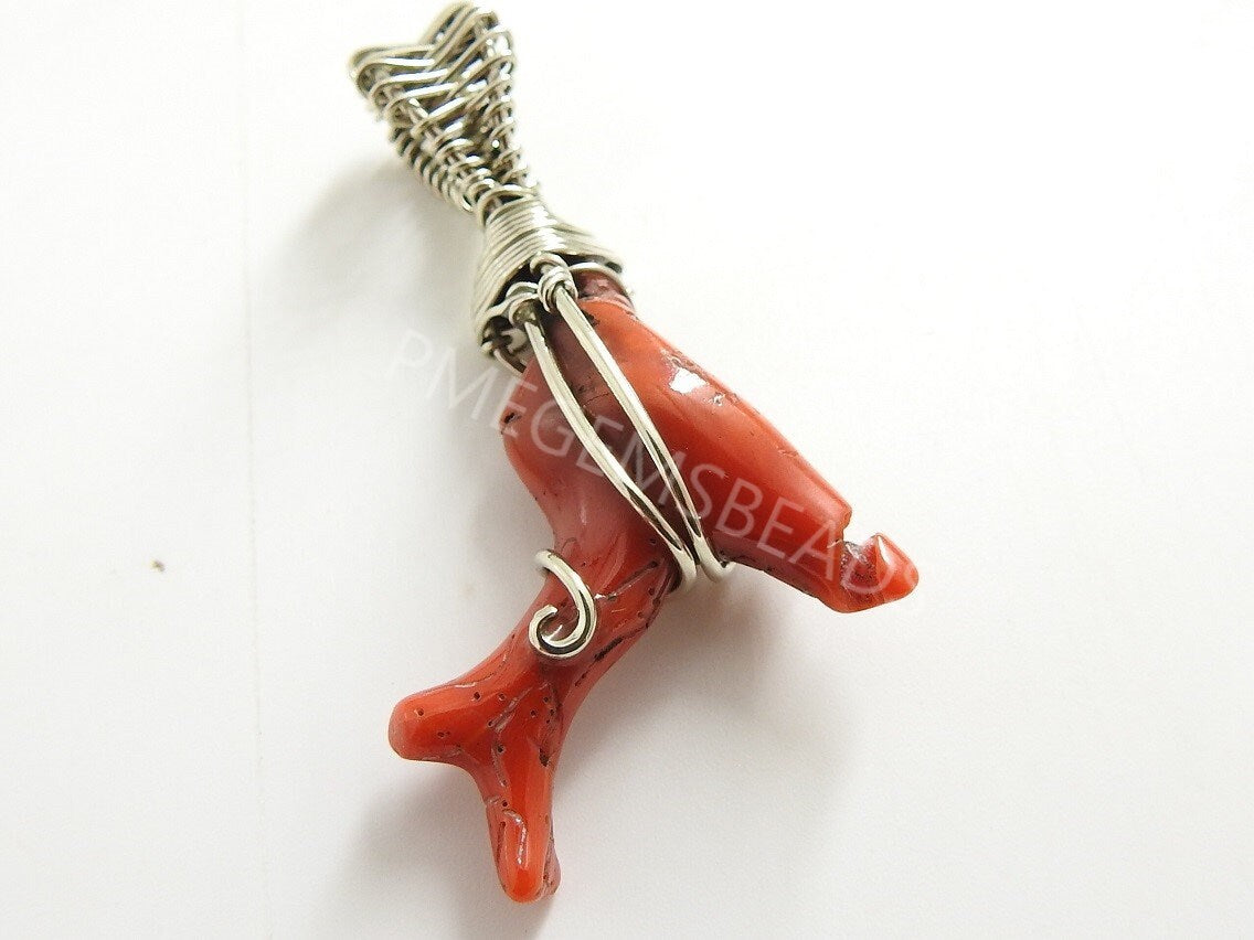 Natural Red Coral Copper Wire Wrapped Pendant, Italian Gemstone Tree of Life Necklace, Handmade Red Coral Wire Wrap Jewelry Gifts for Her