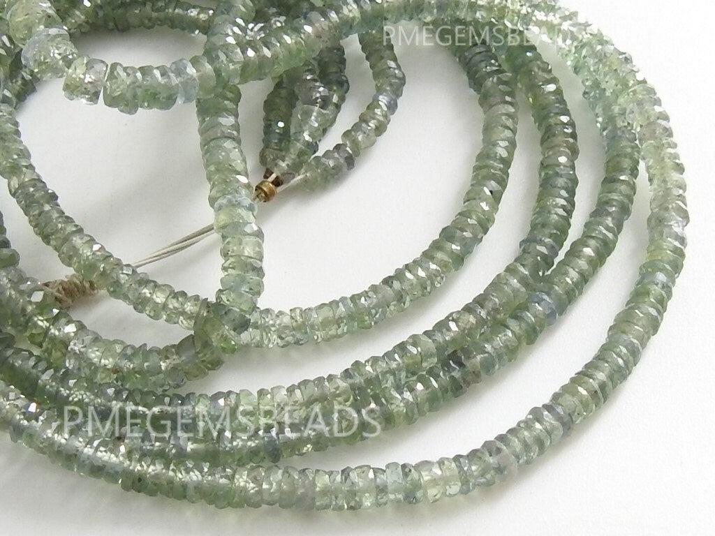 Australian Green Sapphire Faceted Tire Bead Coin Button Wheel 9Inches Strand 2-3MM Natural Approx Wholesale Supplies Jewelry Making Stones