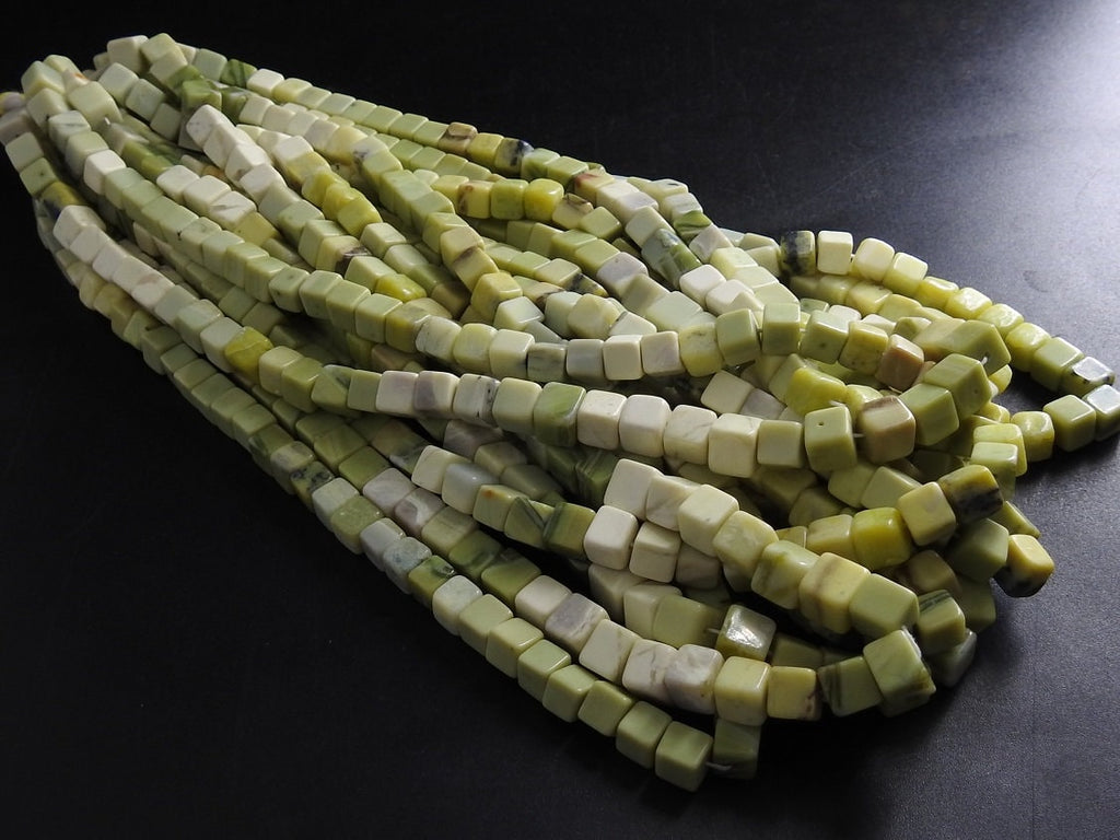 Natural Green Opal Cube Beads, Multi Shade Smooth Box Bead Strand 16", Gemstone Beads for Jewelry Making Wholesale MS-CB1