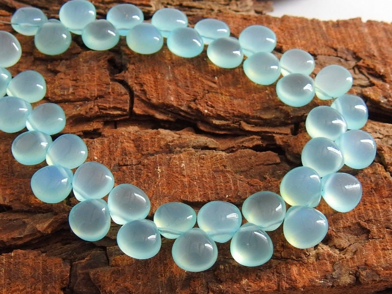 Aqua Blue Chalcedony Smooth Heart Shape Teardrop Beads, 8 Inches Strand, 8x8mm Natural Sea Foam Loose Gemstone for Jewelry Makers Supplies