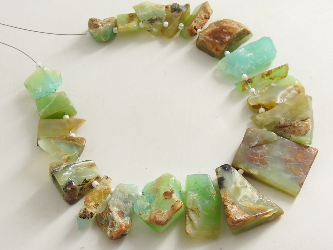 Peruvian Opal Polished Rough Slice Beads 8Inch Strand 30x20-14x10mm Wholesale Natural Stone Slices for Jewelry Making DIY Craft Supplies RB8