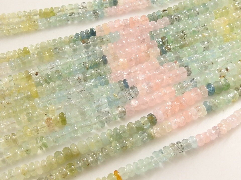 Aquamarine Multi Shaded Smooth Roundel Bead Handmade Loose Stone For Jewelry Making Strand Craft Supply Wholesale Gemstone Beads PME-B1