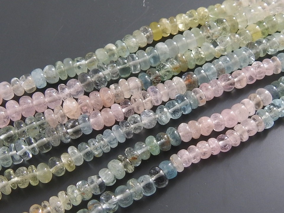 Aquamarine Multi Shaded Smooth Roundel Bead Handmade Loose Stone For Jewelry Making Strand Craft Supply Wholesale Gemstone Beads PME-B1