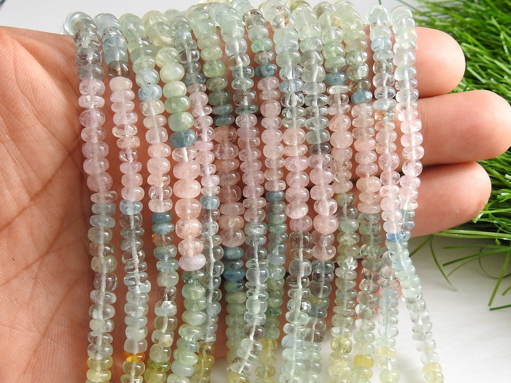 Aquamarine Multi Shaded Smooth Roundel Bead Handmade Loose Stone For Jewelry Making Strand Craft Supply Wholesale Gemstone Beads PME-B1