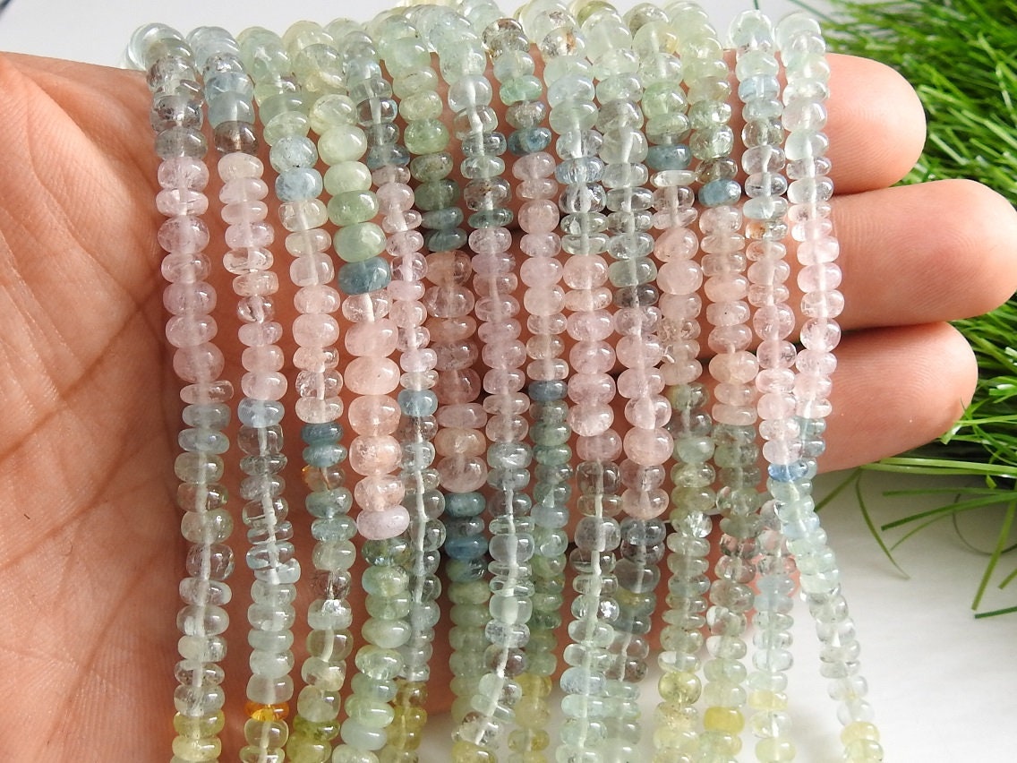 Aquamarine Multi Shaded Smooth Roundel Bead Handmade Loose Stone For Jewelry Making Strand Craft Supply Wholesale Gemstone Beads PME-B1