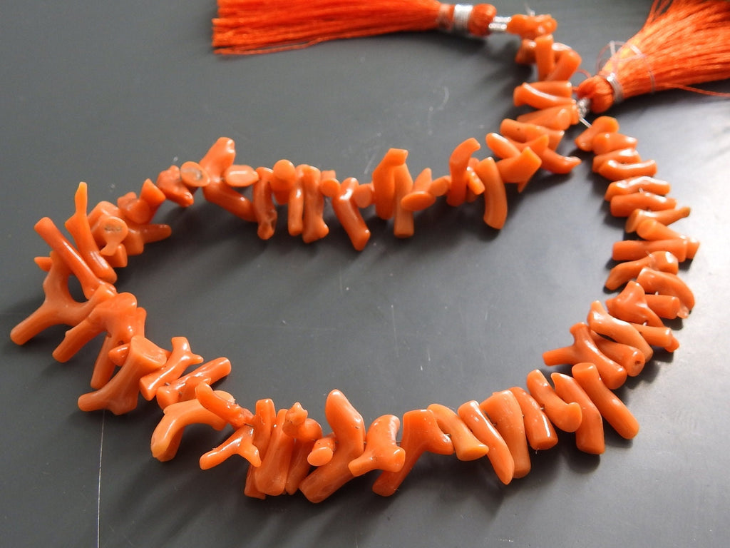 Orange Coral Natural Polished Rough Stick, 10 Inch Strand, 12x3 to 7x3mm Branch Beads Supplies BK-CR1