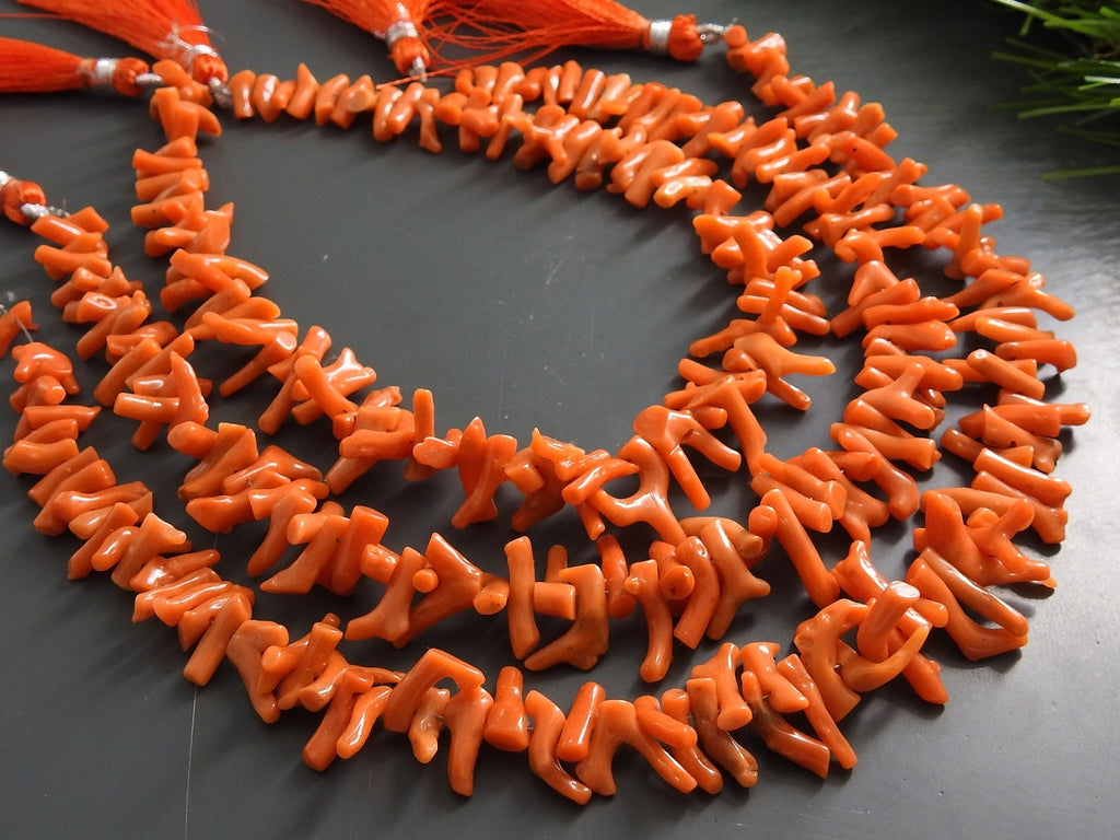 Orange Coral Natural Polished Rough Stick, 10 Inch Strand, 12x3 to 7x3mm Branch Beads Supplies BK-CR1