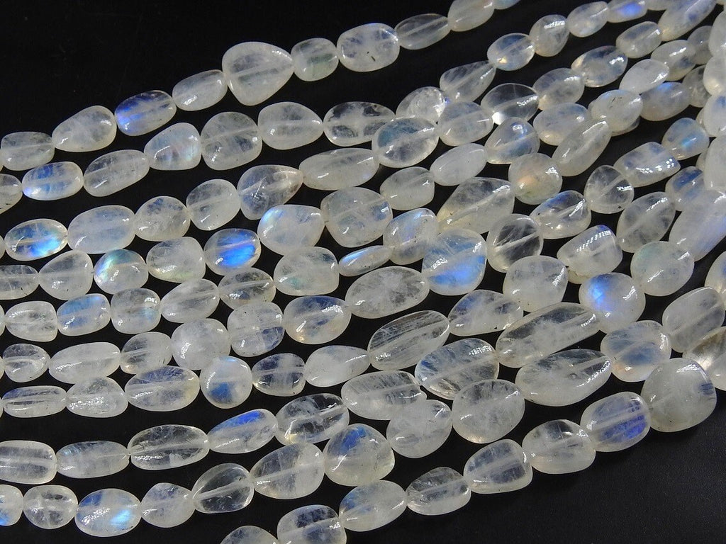 Natural White Rainbow Moonstone Tumble Beads Multi Fire Smooth Polished Gemstone Nugget 8 Inch Strand 14X8To7X5MM Approx Loose Stone Jewelry
