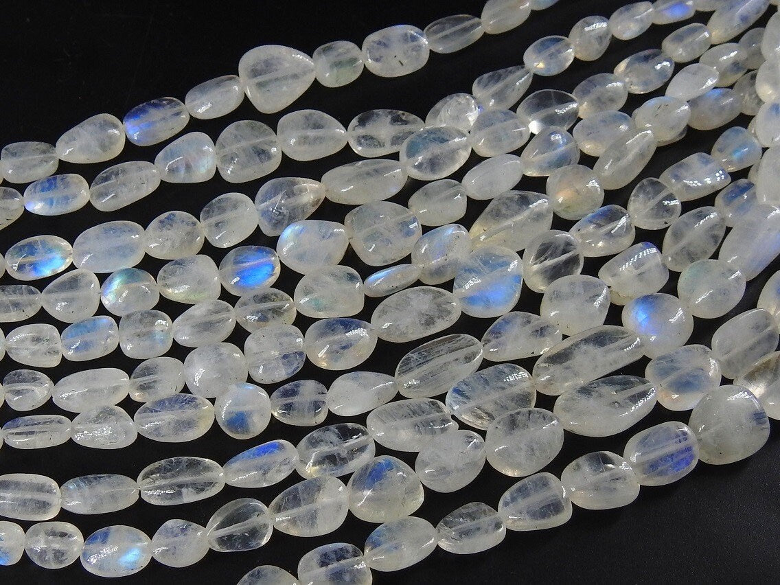 Natural White Rainbow Moonstone Tumble Beads Multi Fire Smooth Polished Gemstone Nugget 8 Inch Strand 14X8To7X5MM Approx Loose Stone Jewelry