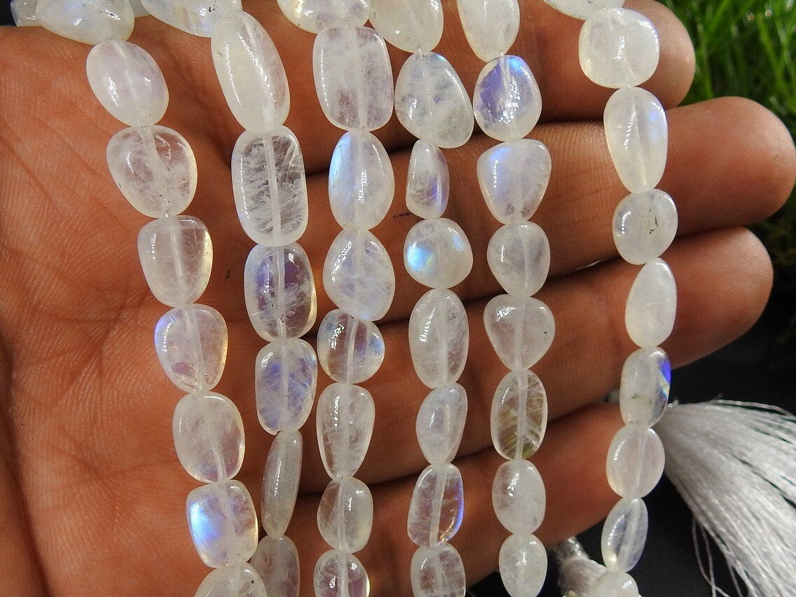 Natural White Rainbow Moonstone Tumble Beads Multi Fire Smooth Polished Gemstone Nugget 8 Inch Strand 14X8To7X5MM Approx Loose Stone Jewelry