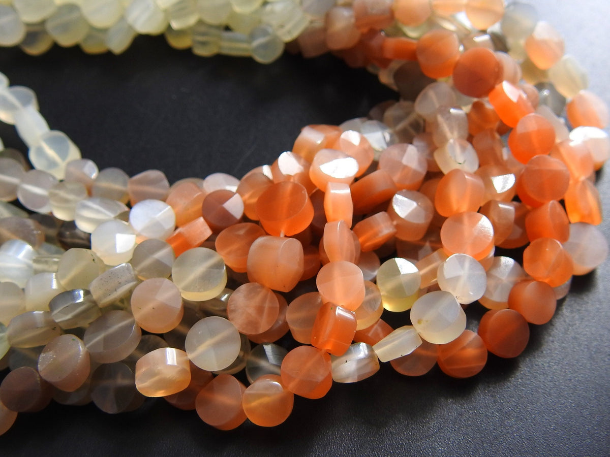 Moonstone Multi Shaded Faceted Coin Button Bead 13Inches Strand Loose Stone For Jewelry Making Natural Stone PME-B7