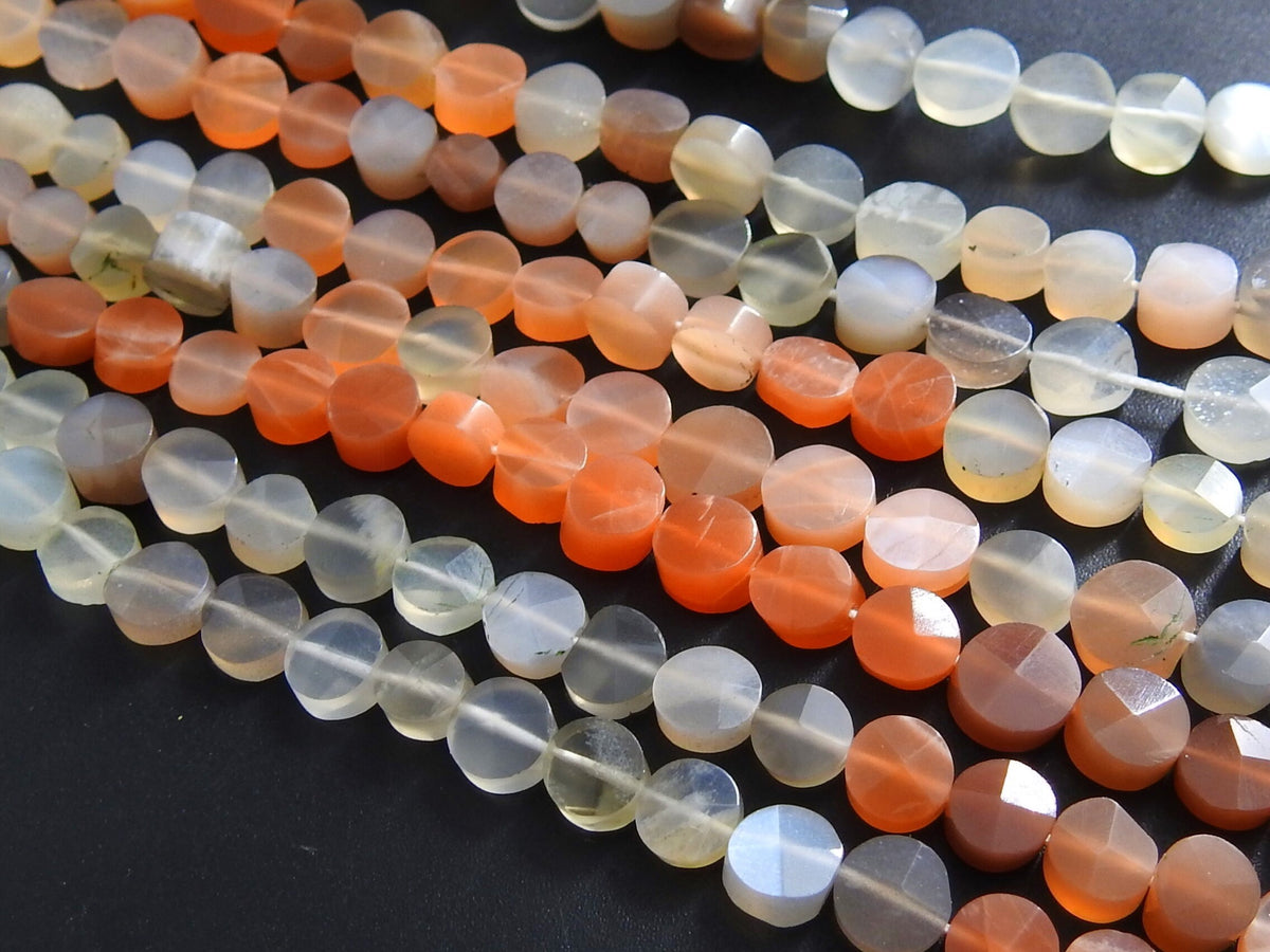 Moonstone Multi Shaded Faceted Coin Button Bead 13Inches Strand Loose Stone For Jewelry Making Natural Stone PME-B7