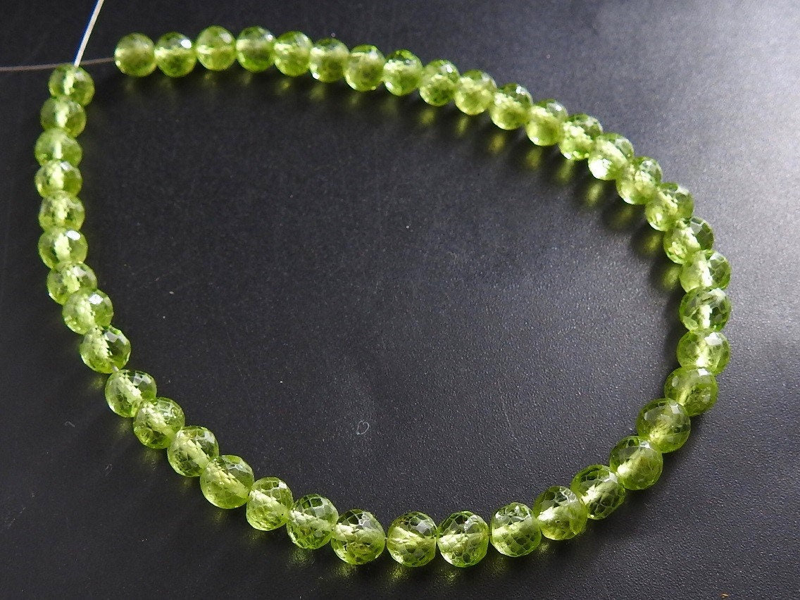 Natural Peridot Faceted Sphere Ball Round Bead 8" Strand 5mm Delicate Green Gemstone Spacer Beads for Wholesale Jewelry Making Supply PME-B7