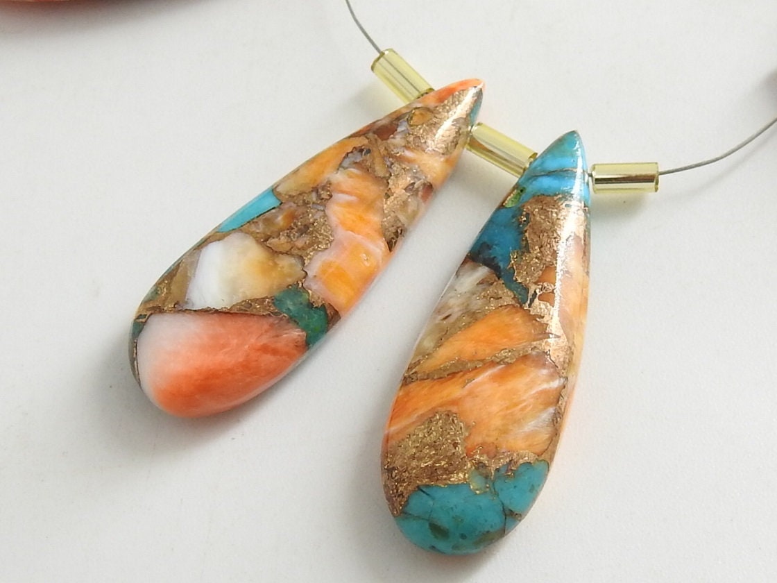 Copper Turquoise Smooth Teardrop Loose Stone 2Piece 30X10MM Earrings Pair Wholesale For DIY Jewelry Makers Gems PME-CY3
