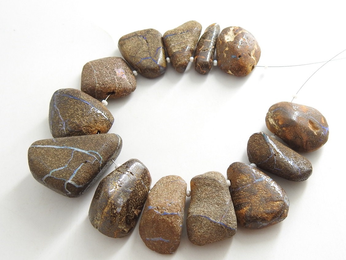 Natural Australian Boulder Opal Multi Fire Smooth Fancy Nugget Gemstone Bead Strand For Jewelry Making 13 Piece WM-R1