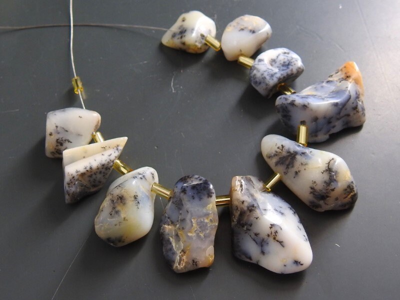 Dendrite Opal Natural Polished Rough Briolettes/Loose Raw Stone/10Piece Strand 26X17To13X10MM Approx/Wholesale Price/New Arrival/R5