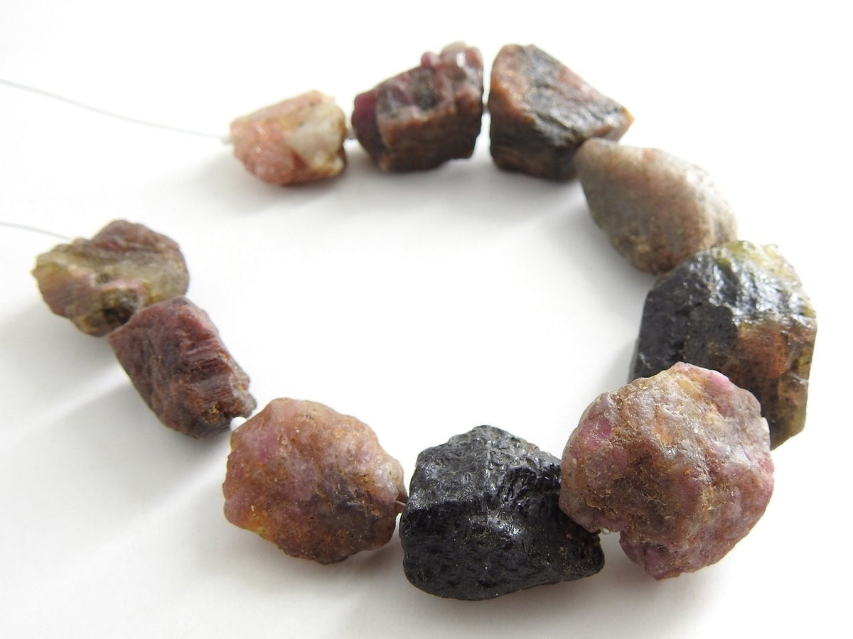 Multi Tourmaline Raw Nugget Beads | 10 Piece Strand | 28x20mm to 19x20mm | Natural Rough Tumbled Stones for Jewelry & Healing Crystal R2