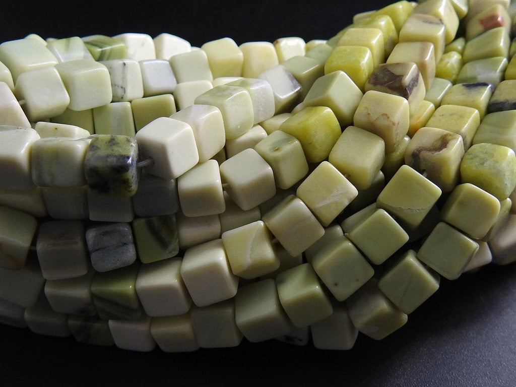 Natural Green Opal Cube Beads, Multi Shade Smooth Box Bead Strand 16", Gemstone Beads for Jewelry Making Wholesale MS-CB1