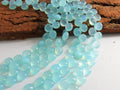 Aqua Blue Chalcedony Smooth Heart Shape Teardrop Beads, 8 Inches Strand, 8x8mm Natural Sea Foam Loose Gemstone for Jewelry Makers Supplies