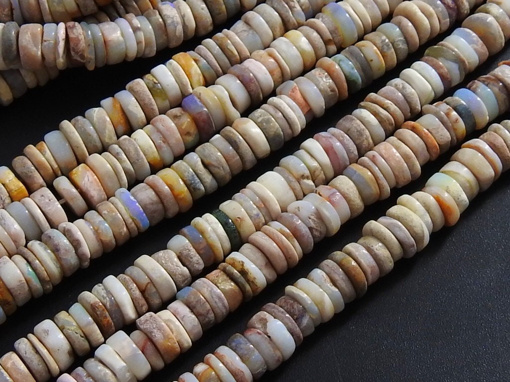 Natural Australian Opal Multi Shaded Smooth Polished Tire Coin Button Wheel Shape Beads 16Inch Strand 5-7mm For Jewelry Making Stone MS-T2