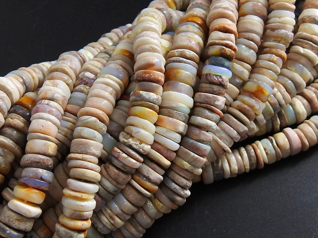Natural Australian Opal Multi Shaded Smooth Polished Tire Coin Button Wheel Shape Beads 16Inch Strand 5-7mm For Jewelry Making Stone MS-T2