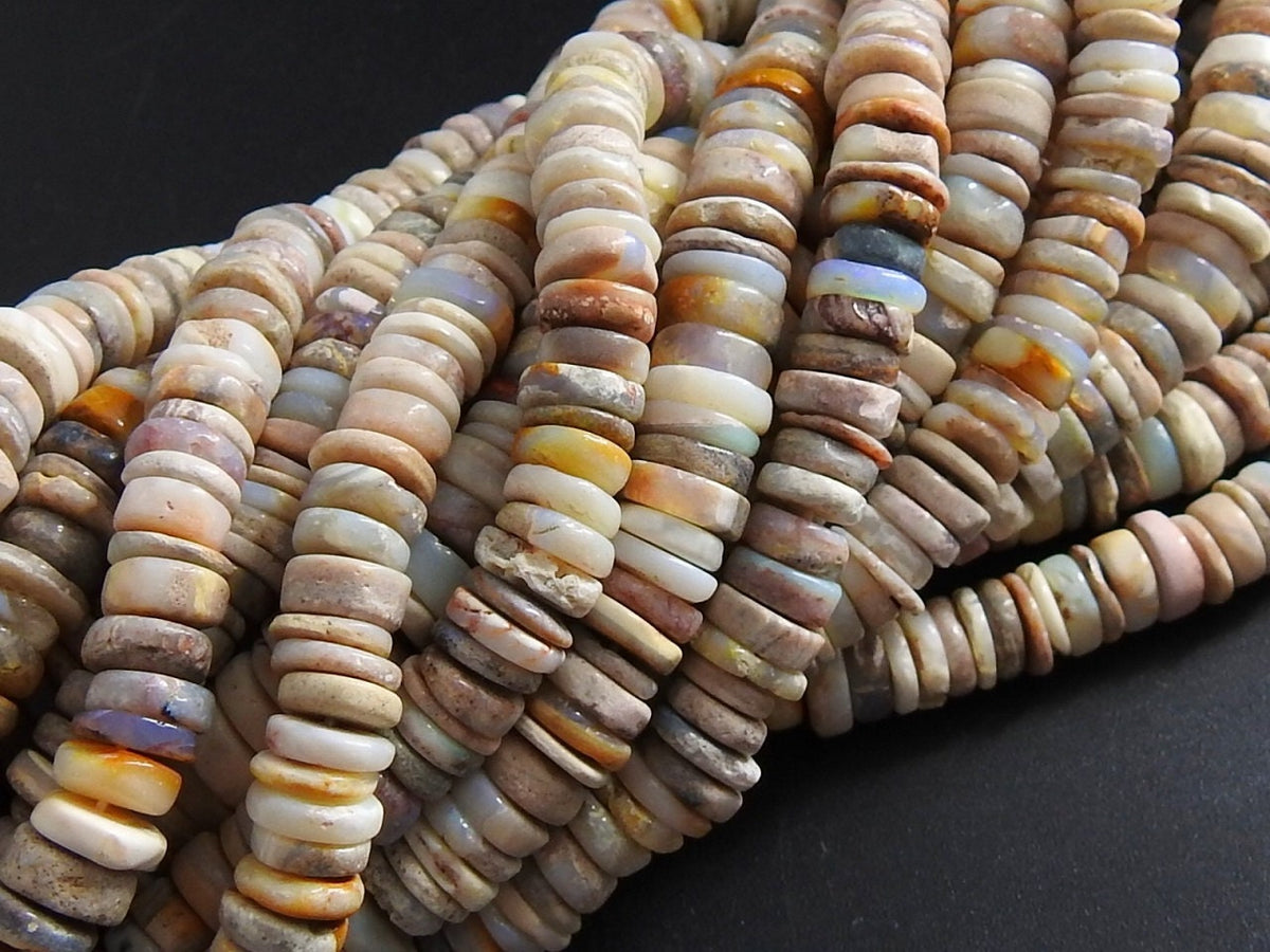 Natural Australian Opal Multi Shaded Smooth Polished Tire Coin Button Wheel Shape Beads 16Inch Strand 5-7mm For Jewelry Making Stone MS-T2