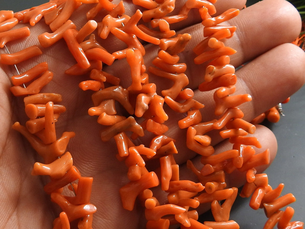 Orange Coral Natural Polished Rough Stick, 10 Inch Strand, 12x3 to 7x3mm Branch Beads Supplies BK-CR1
