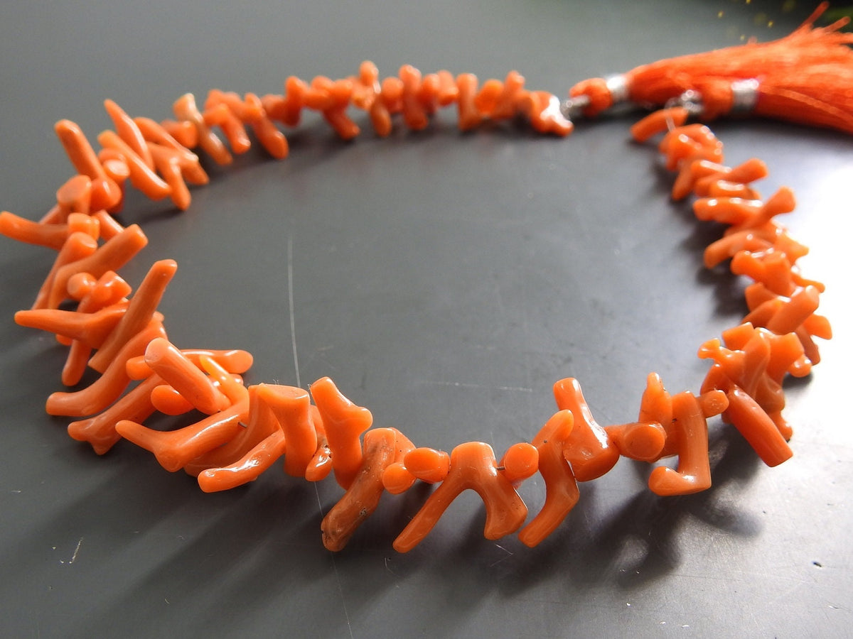 Orange Coral Natural Polished Rough Stick, 10 Inch Strand, 12x3 to 7x3mm Branch Beads Supplies BK-CR1