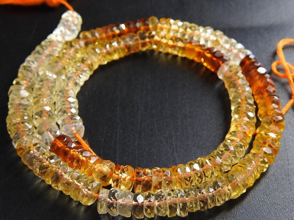 Citrine Shaded Faceted Tire Bead Coin Button Wheel 14Inches Strand Wholesaler Supplies Natural Stone PME-T1