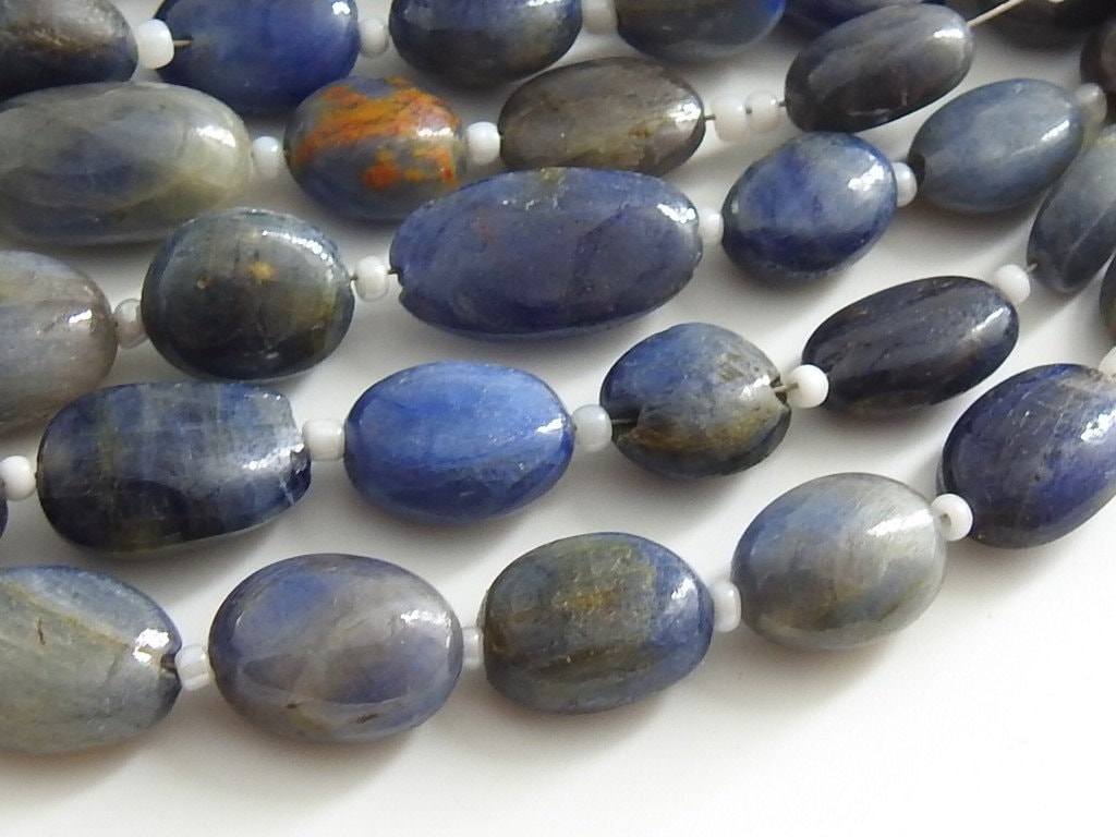 Natural Blue Sapphire Smooth Oval Tumble Beads, 8 Inch Strand Loose Gemstone for DIY Jewelry Making, Wholesale Supplies PME-TU5