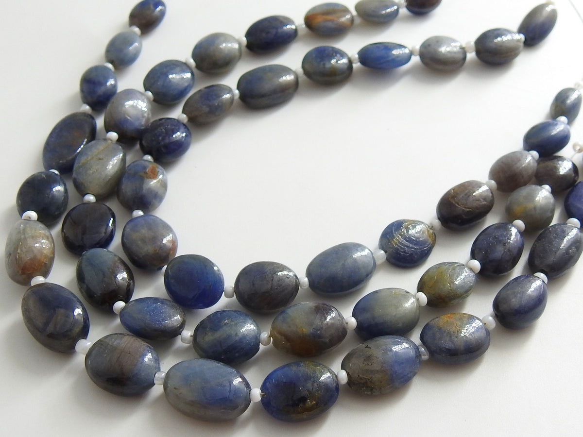 Natural Blue Sapphire Smooth Oval Tumble Beads, 8 Inch Strand Loose Gemstone for DIY Jewelry Making, Wholesale Supplies PME-TU5