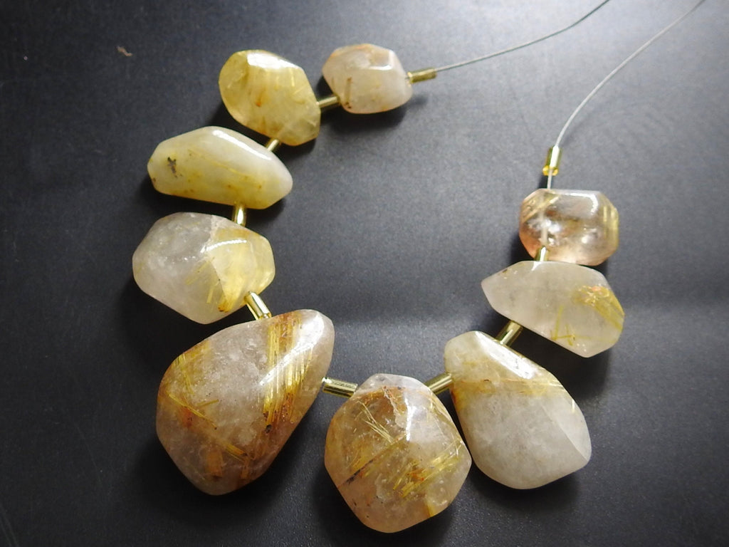 Natural Golden Rutilated Quartz Faceted Tumble Briolettes Raw Nugget Beads Handmade Loose Stone Strand for Jewelry Making 9pc 30x19-16x12mm