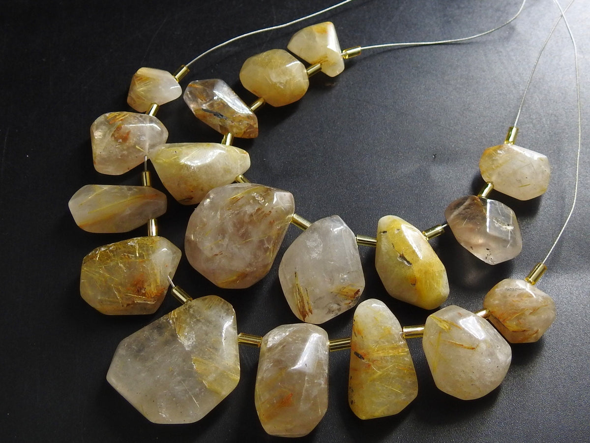 Natural Golden Rutilated Quartz Faceted Tumble Briolettes Raw Nugget Beads Handmade Loose Stone Strand for Jewelry Making 9pc 30x19-16x12mm