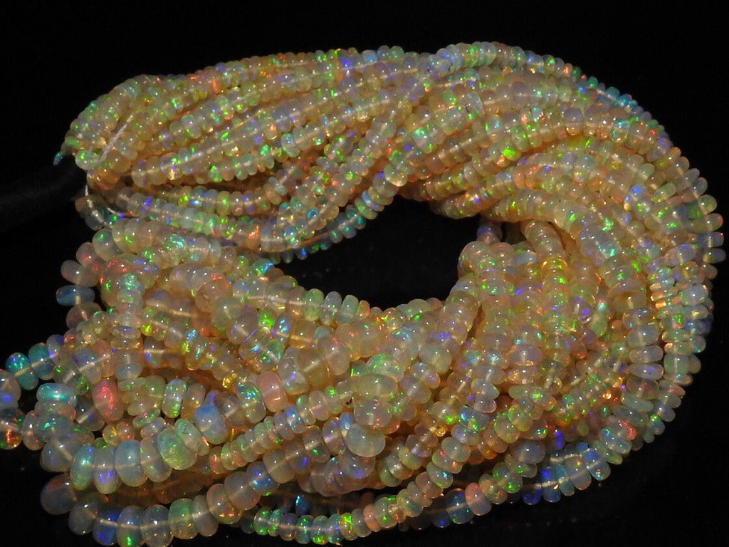Natural Ethiopian Opal Smooth Rondelle Beads 16" Strand, Multi Color Flashy Fire Loose Gemstone Beads, DIY Birthstone Jewelry Supplies