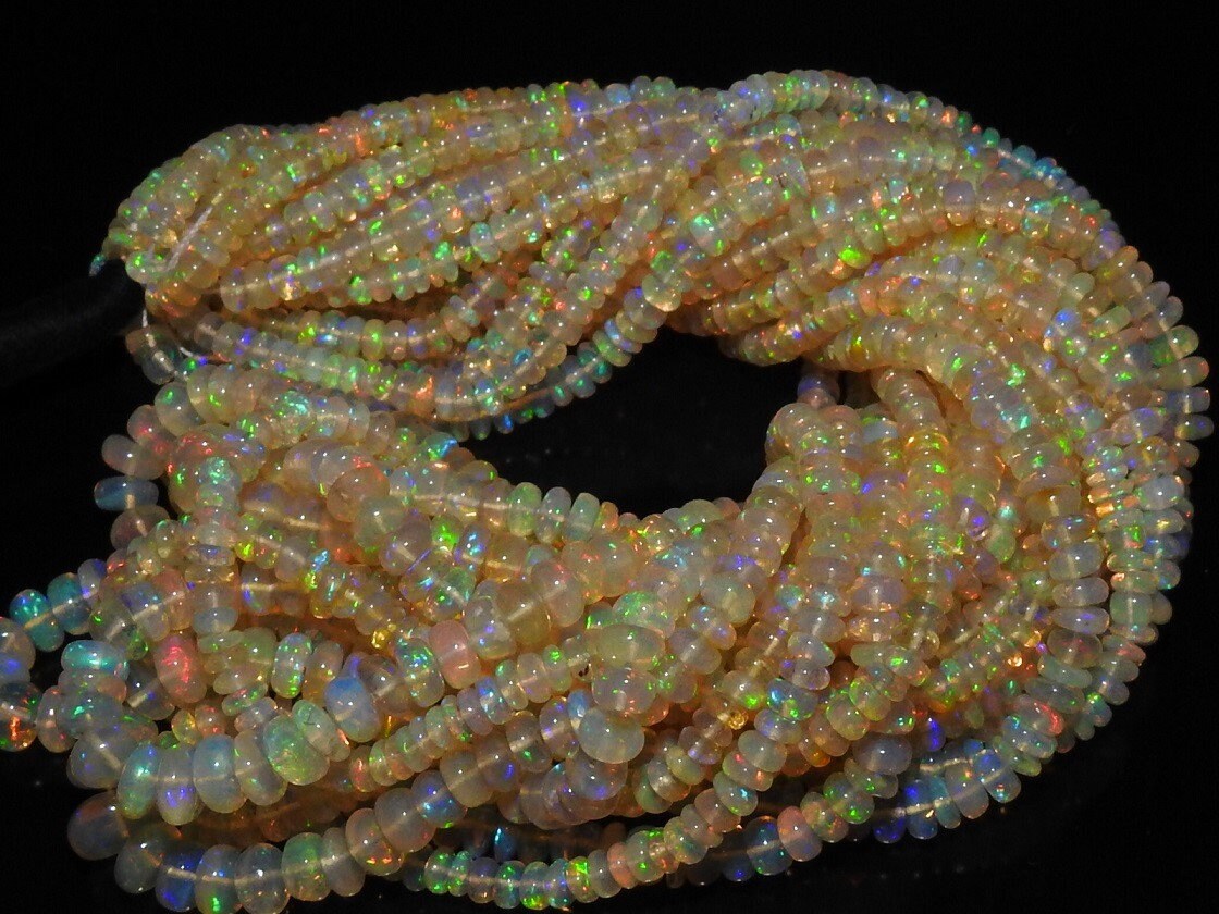 Natural Ethiopian Opal Smooth Rondelle Beads 16" Strand, Multi Color Flashy Fire Loose Gemstone Beads, DIY Birthstone Jewelry Supplies