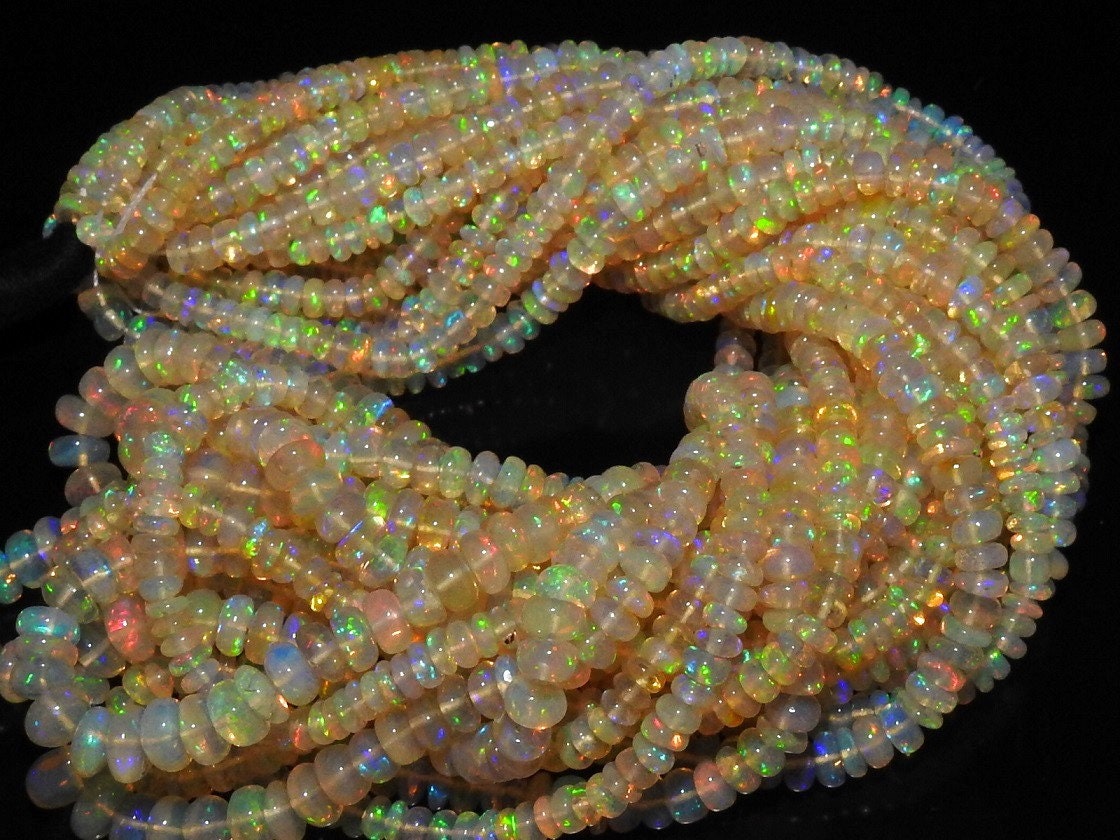 Natural Ethiopian Opal Smooth Rondelle Beads 16" Strand, Multi Color Flashy Fire Loose Gemstone Beads, DIY Birthstone Jewelry Supplies