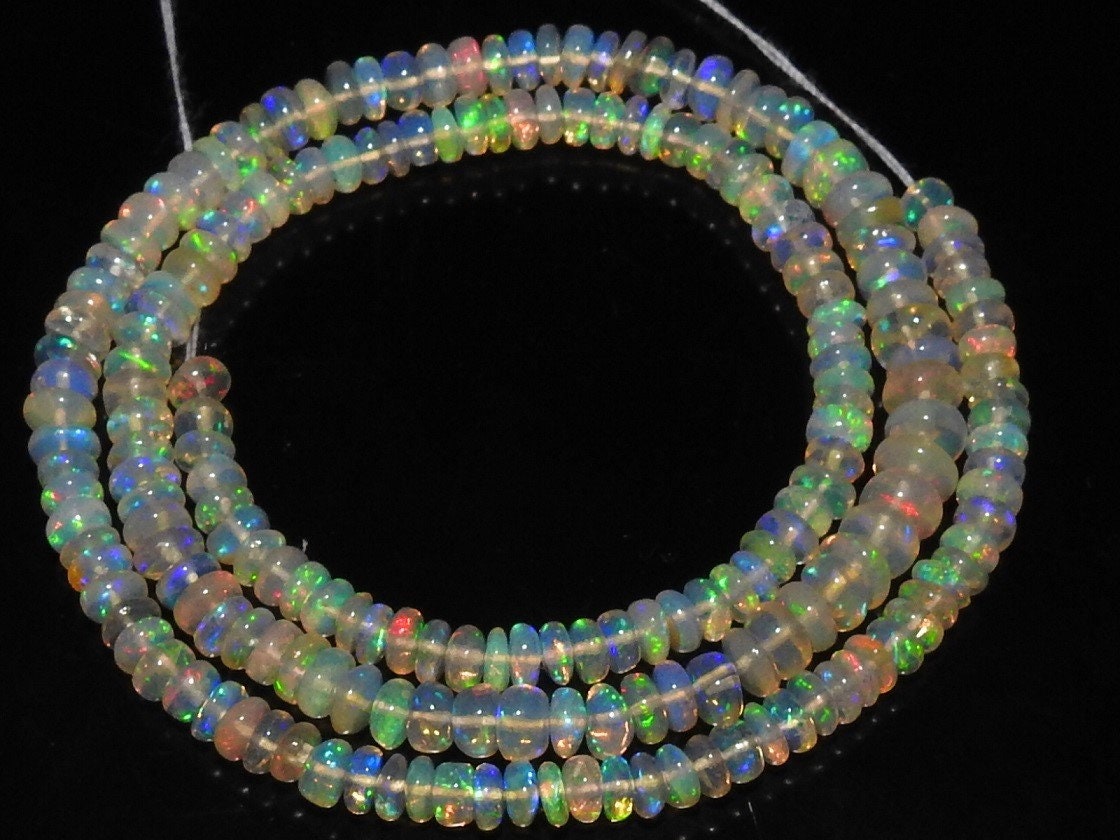 Natural Ethiopian Opal Smooth Rondelle Beads 16" Strand, Multi Color Flashy Fire Loose Gemstone Beads, DIY Birthstone Jewelry Supplies