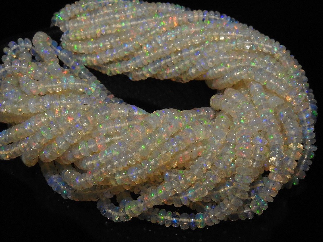Natural Ethiopian Opal Smooth Rondelle Beads Multi Fire Opal Stone 16" Strand Loose Gemstone Beads for DIY Jewelry Making Supplies MS-EO2