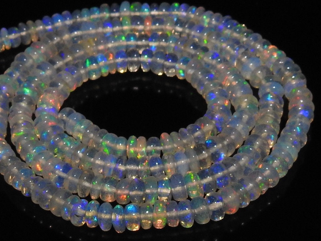Natural Ethiopian Opal Smooth Rondelle Beads Multi Fire Opal Stone 16" Strand Loose Gemstone Beads for DIY Jewelry Making Supplies MS-EO2