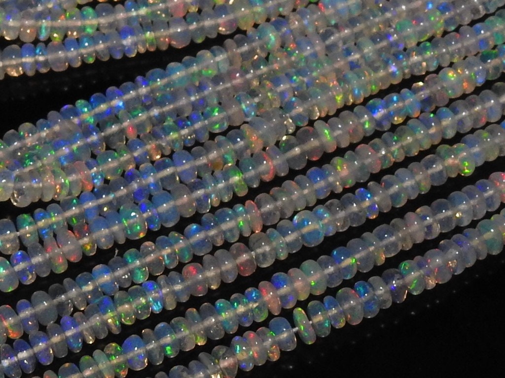 Natural Ethiopian Opal Smooth Rondelle Beads Multi Fire Opal Stone 16" Strand Loose Gemstone Beads for DIY Jewelry Making Supplies MS-EO2