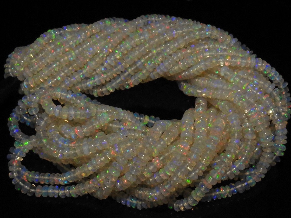 Natural Ethiopian Opal Smooth Rondelle Beads Multi Fire Opal Stone 16" Strand Loose Gemstone Beads for DIY Jewelry Making Supplies MS-EO2