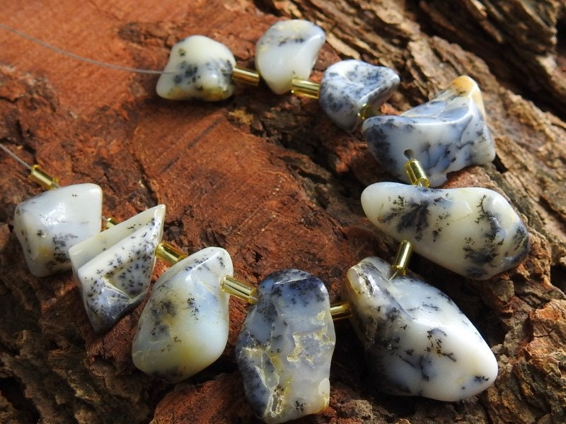 Dendrite Opal Natural Polished Rough Briolettes/Loose Raw Stone/10Piece Strand 26X17To13X10MM Approx/Wholesale Price/New Arrival/R5