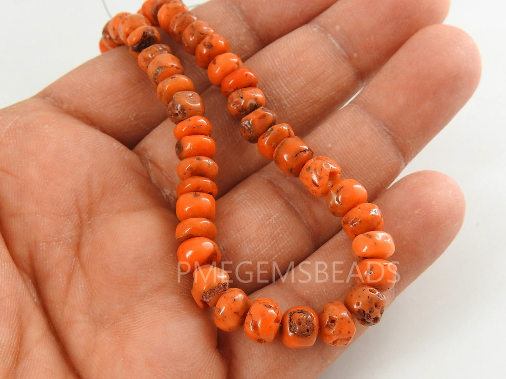 Orange Coral Smooth Roundel Bead For Making Jewelry 8Inches Strand Wholesaler Supplies Natural Stone BK-CR2
