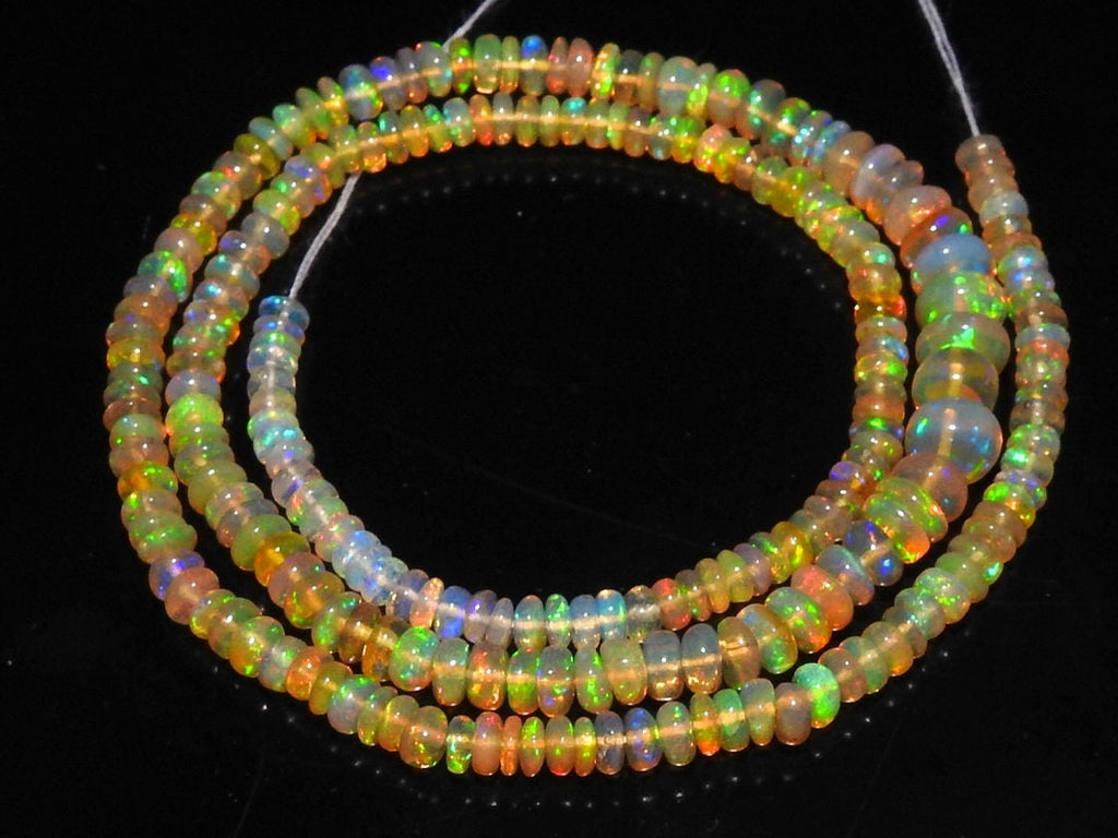 Natural Ethiopian Opal Smooth Roundel Bead Strand, Multi Flashy Fire Welo Opal Beads for Jewelry Making, 4-6mm 16 Inch Gemstone Strand MSEO2