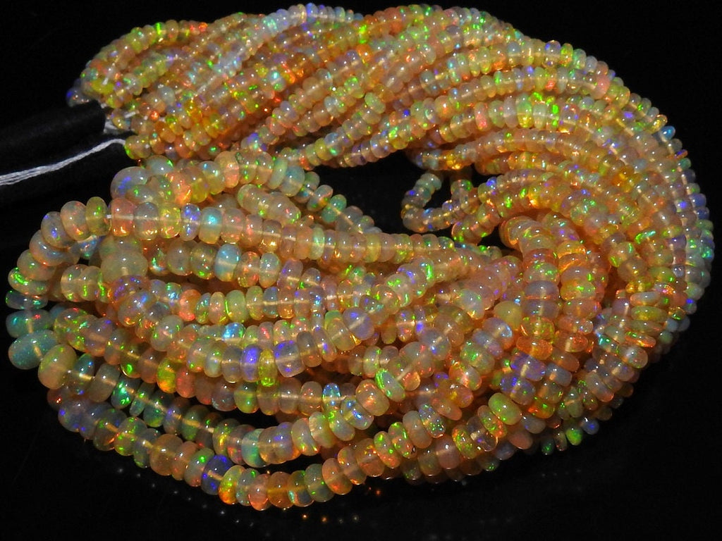Natural Ethiopian Opal Smooth Roundel Bead Strand, Multi Flashy Fire Welo Opal Beads for Jewelry Making, 4-6mm 16 Inch Gemstone Strand MSEO2
