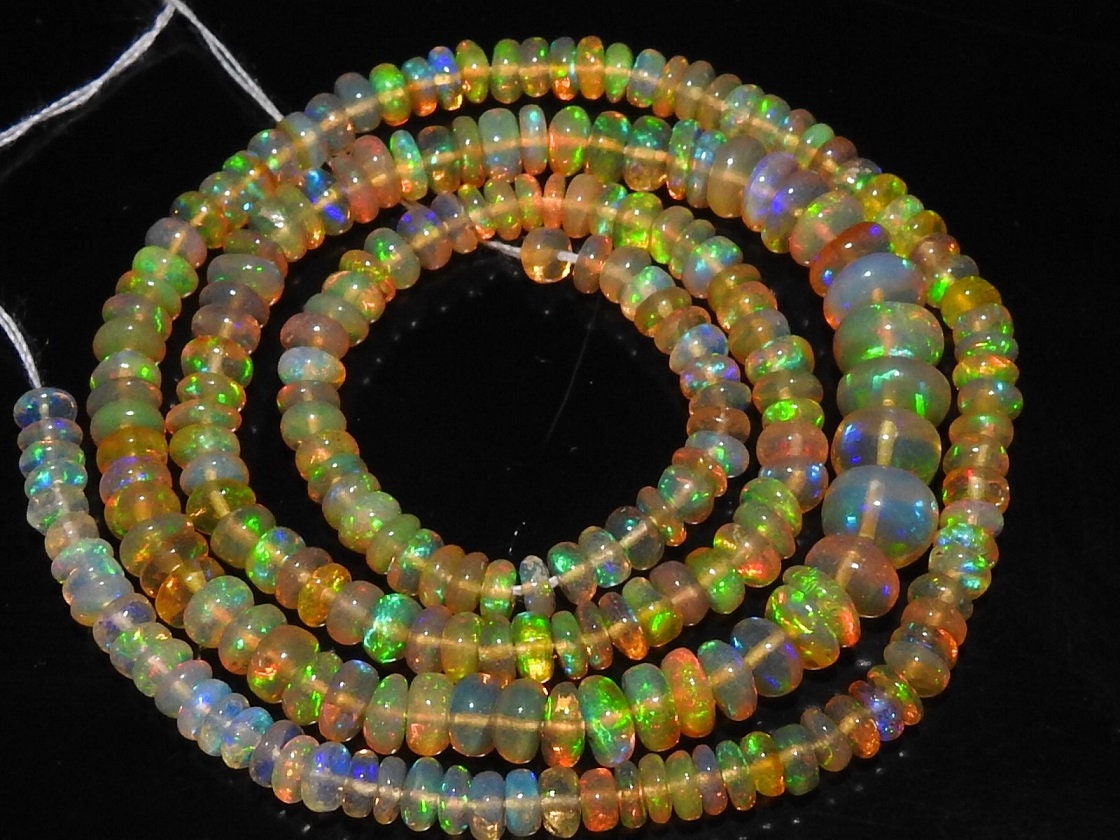 Natural Ethiopian Opal Smooth Roundel Bead Strand, Multi Flashy Fire Welo Opal Beads for Jewelry Making, 4-6mm 16 Inch Gemstone Strand MSEO2